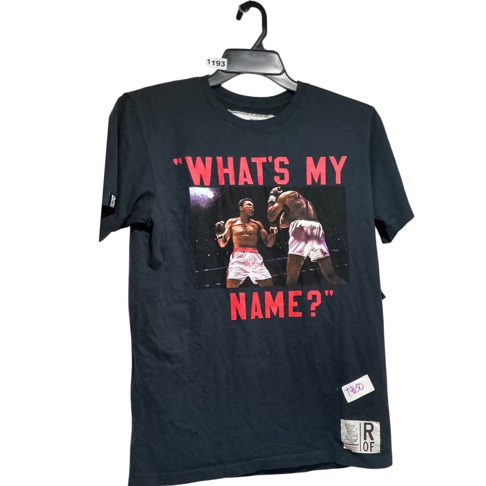 Roots of Fight Muhammad Ali Whats My Name Black Graphic T-Shirt Mens Medium NEW